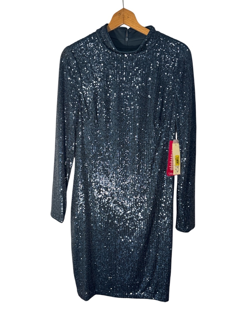 NWT Eliza J Women's Dress Size 12 Navy Blue Sequin Long Sleeve Shift Formal